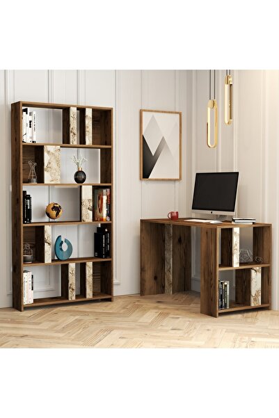 Variant Mobilya Lima Çalışma Masası Ve Kitaplık Takımı V370 - Ceviz / Beyaz M...