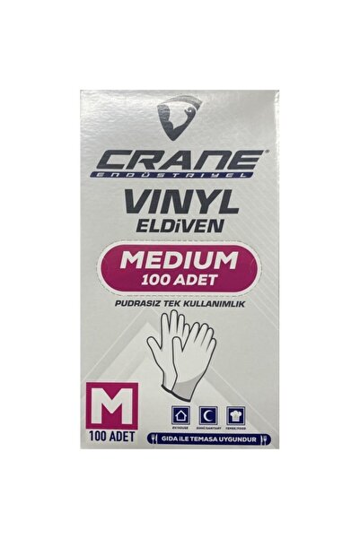 CRANE قفازات بيضاء خالية من البودرة للاستعمال مرة واحدة، مقاس متوسط، 100 قطعة