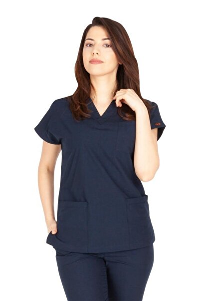 VEHBİ Kadın Doktor Hemşire Forması Scrubs Likralı Esnek Kumaş Hastane Nöbet Tek Üst (v Yaka Dr Greys)