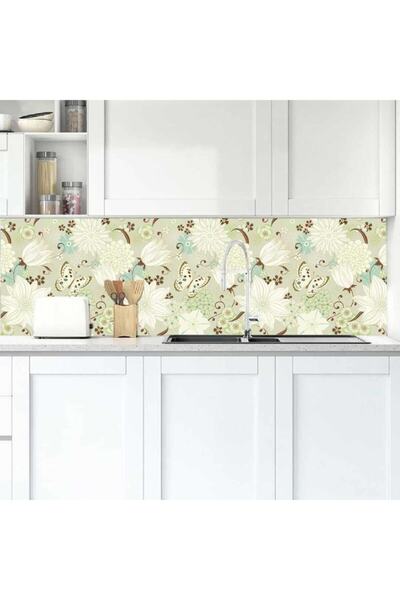 StickerArt Mutfak Tezgah Arası Folyo Fayans Kaplama Folyosu Çiçekler Kelebek