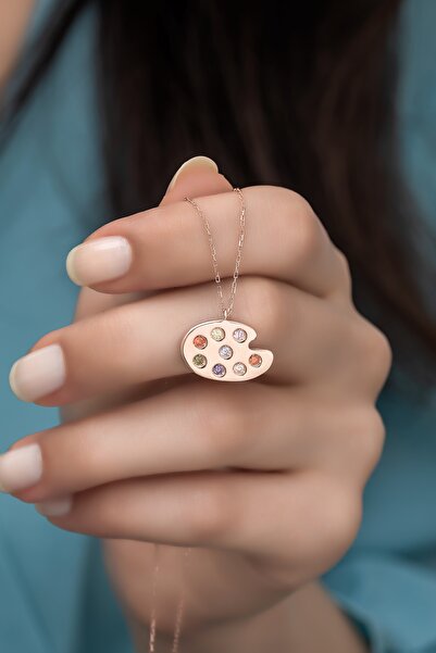 Nereze 925 Ayar Gümüş Zirkon Taşlı Palet Kolye