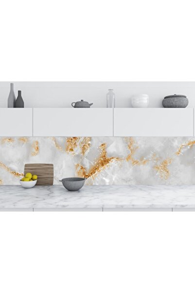 StickerArt Mutfak Tezgah Arası Folyo Fayans Kaplama Folyosu Kahverengi Mermer Desen