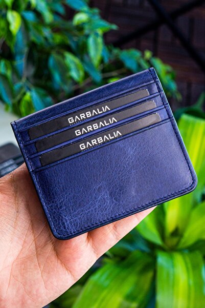 Garbalia Navy Blue Vintage Leather Std Canvas Card Holder Wallet