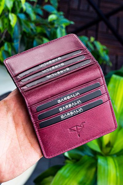Garbalia Burgundy Canvas Vintage Leather Card Holder Wallet