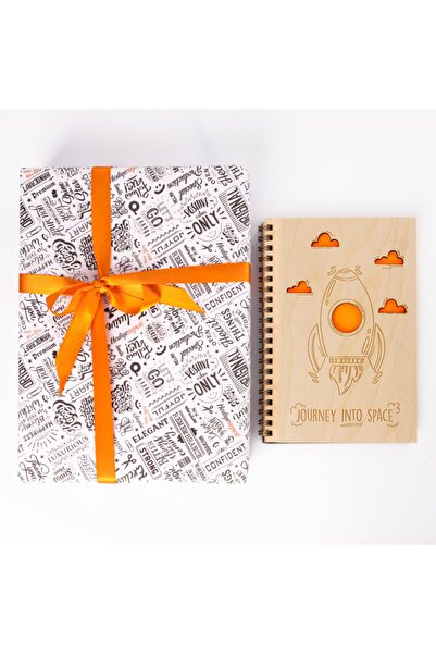 Hediyesepeti Caiet cu copertă din lemn cu design distractiv de călătorie în spațiu - Blocnotes 48 coli
