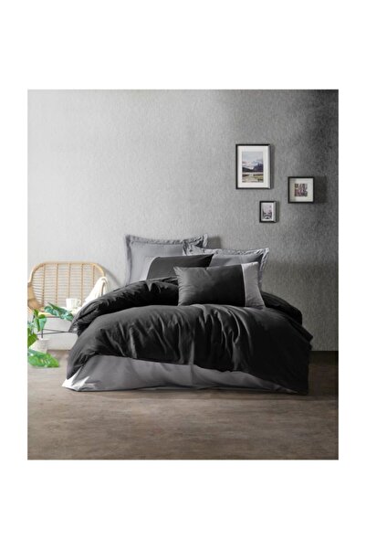 Cotton Box New Plain Ranforce Single Duvet Cover Set Black Gray