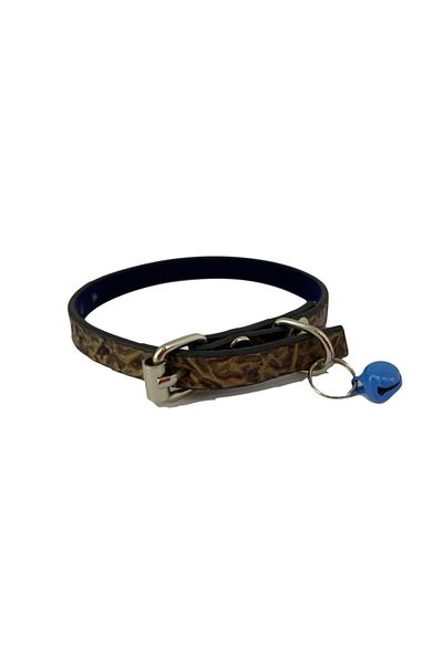 Elite Glossy Copper Self Patterned Genuine Leather Cat Collar with Bells
