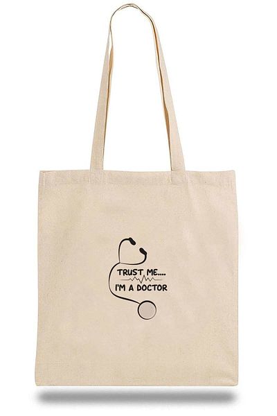 QIVI Unisex μπεζ ύφασμα Trust Me I'm The Doctor Shoulder Bag