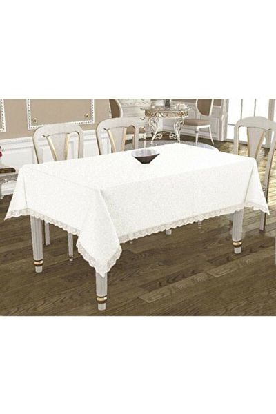Taşan Tekstil Carefree Kdk (Stain-Repellent) Lace Tablecloth - Ecru