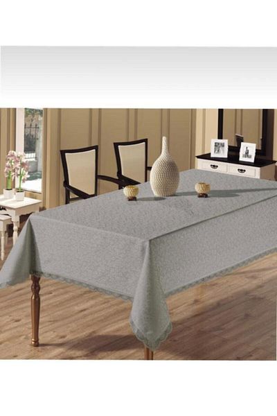 Taşan Tekstil Worry-Free (Stain-Repellent) Laced Tablecloth - Gray