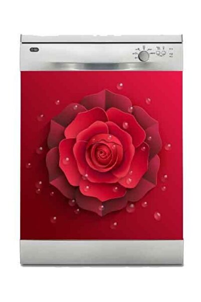 StickerArt Bulaşık Makinesi Sticker Kaplama Beyaz Eşya Kaplama 3 Boyut Kırmız...