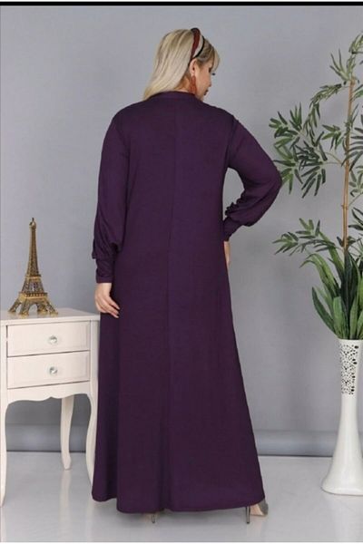 ZTO Plus Size Tie Collar Casual Long Dress