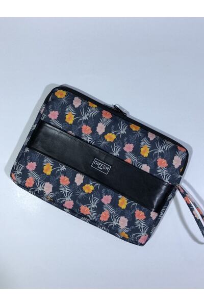 Differ Studio كمبيوتر محمول/ماك بوك/نوت بوك/حقيبة منقوشة بالزهور مقاس 13-14 بوصة من قماش الدنيم