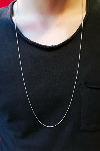 TREND COLLECTİON Unisex Gümüş Ince Yılan Model Zincir Kolye 80 Cm