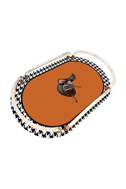 VİTELLİ Equestrian Orenge Desenli Oval Pleksi Tepsi