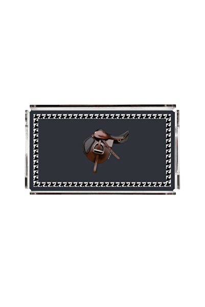 VİTELLİ Equestrian Antrasit Desenli 40x20 Pleksi Tepsi
