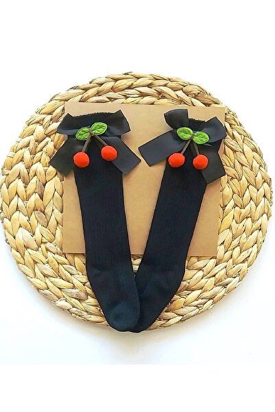 Asa Bebek Çocuk Red Cherry Bow Baby Girl Knee Socks Cherry Knee Socks
