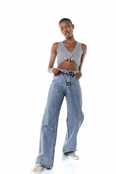 Trn JNS Extra High Snow Wash (LICRALI) Μπλε Χρώμα Loose Jeans Palazzo Παντελόνι (ΣΟΥΠΕΡ ΥΨΗΛΟ ΧΩΡΙΣ ΕΞΑΝΘΕΜΑ)