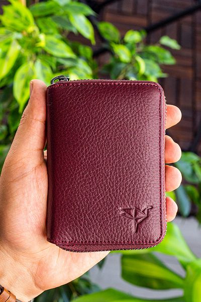 Garbalia Unisex Std - Claret Red Chain Genuine Leather Card Holder Wallet
