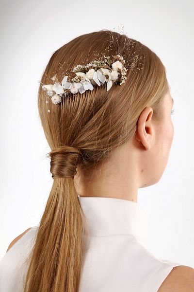 Eva Flore White Comb Hair Clip, Dried Floral Bridal & Wedding Hair Comb Clip