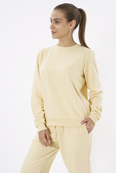 Eoselio Kadın Nakış Detaylı Içi Polarlı Sweatshirt Au-20ee-20 Sarı