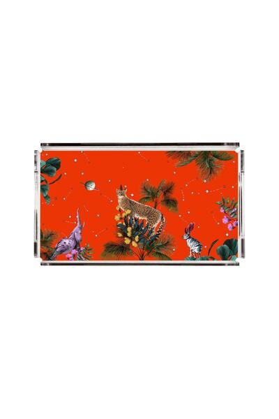 VİTELLİ Wonderland Turuncu Leopar 40x20 Pleksi Tepsi