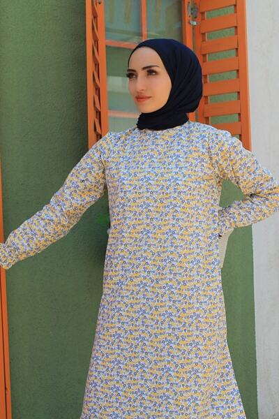 RANABUTİK Gri Sarı Çiçekli Tunik Takım