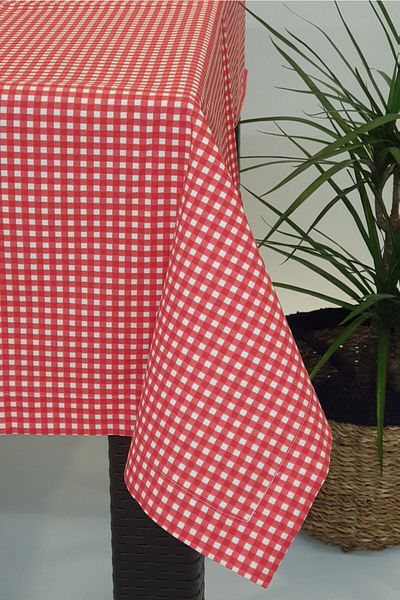 DecoKır Red and White Petite Checked Care-Free Cotton Fabric Tablecloth 120x170