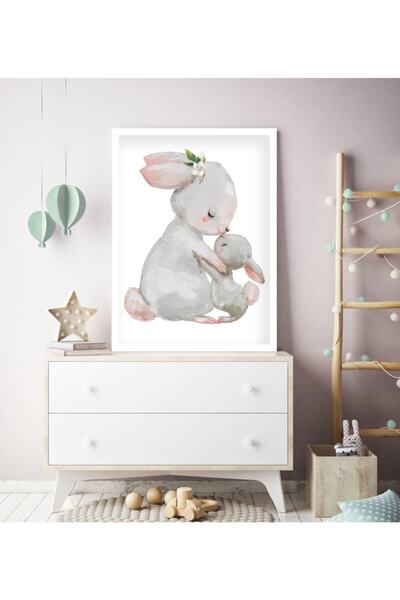 Ya&mu Tablosetleri 1 Adet 33 X 44cm Büyük Boy Beyaz Çerçeveli Bebek, Çocuk Odası Tablo