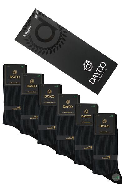 DAYCO Първокласни безшевни летни мъжки бамбукови чорапи от 6 части на райе в черна кутия - 10200 - 41-44