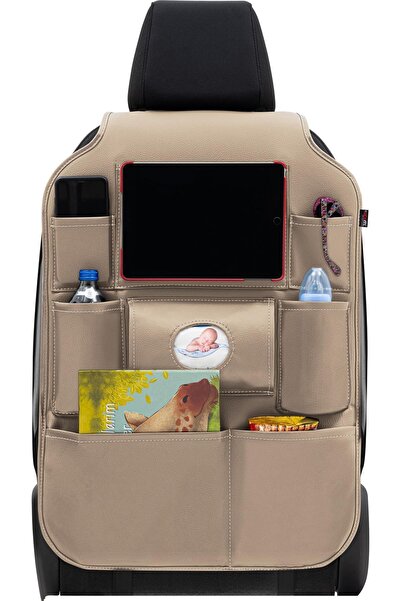 Otom Premium Design Deri Koltuk Arkası Araç içi Organizer Eşya Düzenleyici Bej