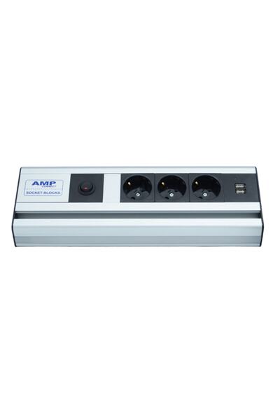 AMP CONNECT Mutfak Tezgah Dolap Altı 32 cm Beyaz Led Ayd.usb Şarjlı 3 Prizli
