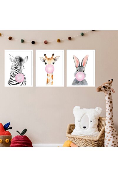 Ya&mu Tablosetleri 3 Adet 33 X 44cm Büyük Boy Beyaz Çerçeveli Bebek, Çocuk Od...