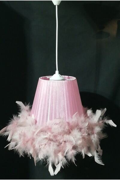 TEKAY AYDINLATMA Gül Kurusu Tüylü Avize Çocuk Odası Bebek Odası Yatak Odası Avizesi