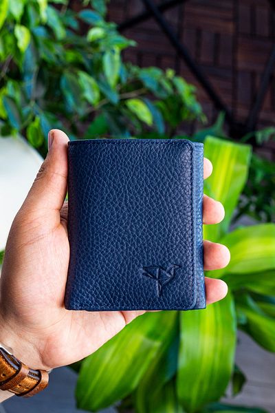 Garbalia Western 100% Genuine Leather Navy Blue Wallet with Magnet Cover