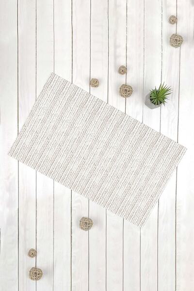 Evsebu Modern Desen Bej Beyazz Kaydırmaz Tabanlı Dekoratif Halı