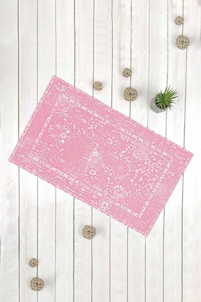 Evsebu Eskitme Desen Beyaz Pembe Kaydırmaz Tabanlı Dekoratif Halı