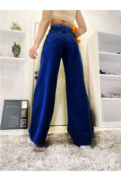 Trn JNS Pantaloni Palazzo de blugi largi Solmaz albastru închis (talie înaltă)