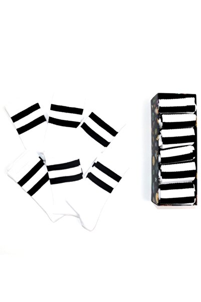 MG ÇORAP Комплект бели раирани спортни чорапи със специален дизайн, кутия за ...