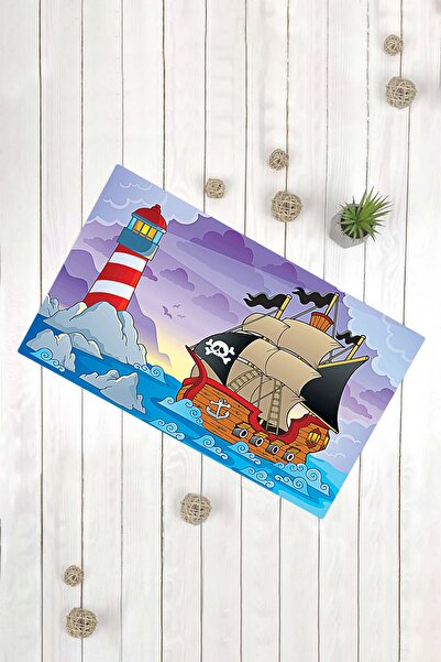 Evsebu Covor decorativ cu bază anti-alunecare cu navă pirat