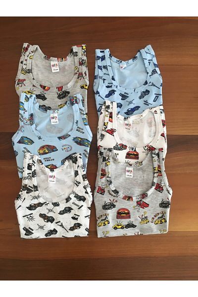 LEYNA BUTİK Boy's Cotton Strappy Patterned Undershirt 6 Pack