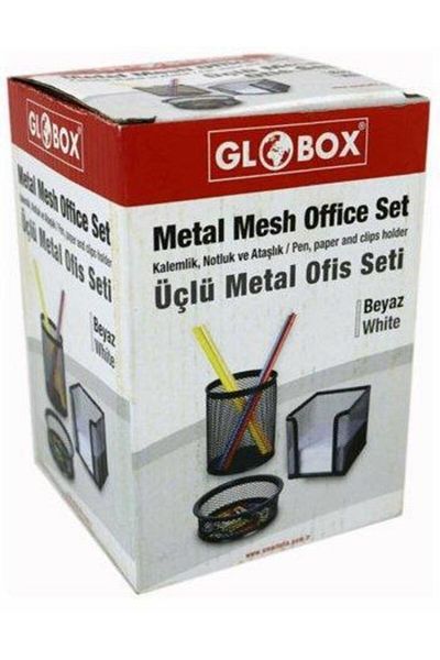 Globox Table Set Paper Clip-Paper Holder-Pen Holder 3 Pieces Metal Perforated Black 6643