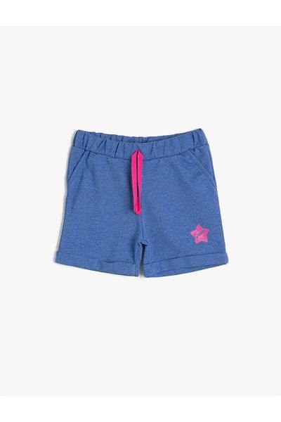 Koton Girl's Glittery Printed Ornamental Pocket Normal Waist Medium Length Shorts