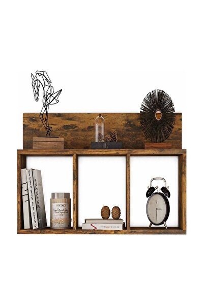 Shark Duvar Rafı Üç Bölmeli Raf Rustik Raf Ahşap Raf Kitaplık Rafı
