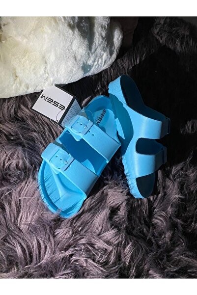 Esem Women's Double Buckle Buckle Pool Beach Sea Summer Home Turquoise Blue Slippers