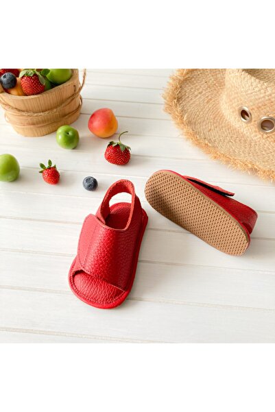 Li Puna Unisex Children's Red Non-Slip and Anatomical Sole Genuine Leather Sandals