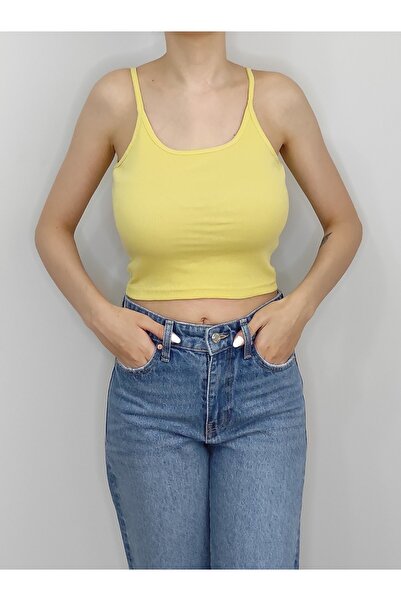 Bomenti Life Kadın Sarı Fitilli Askılı Crop Tişört