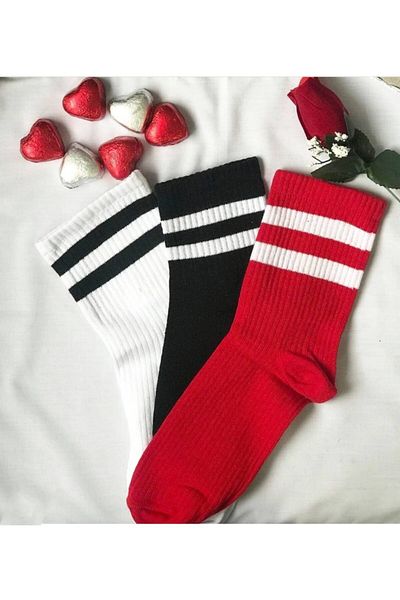 çorapkolik 3 Pack Unisex Colorful Striped Cotton Tennis College Socks