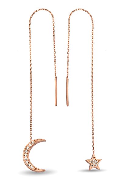 Argentum Concept 925 Ayar Gümüş Rose Ay-Yıldız Zincir Küpe - K095801
