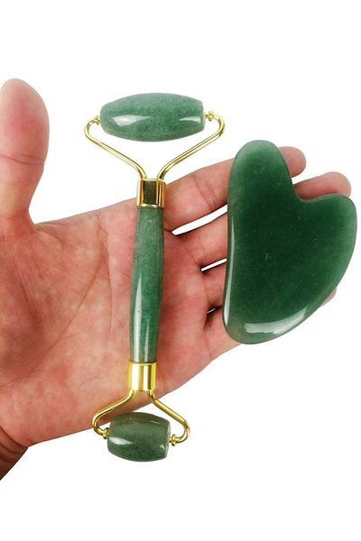 İLTERUS Aventurine Jade Face Roller and Aventurine Heart Gua Sha Facial Massage Stone Premium Set